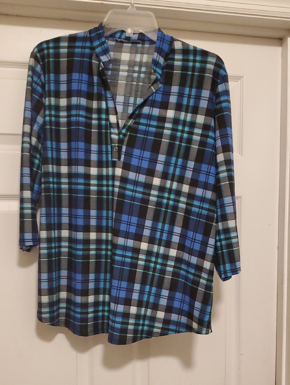 Blue & Black Plaid Button-Detail Tunic